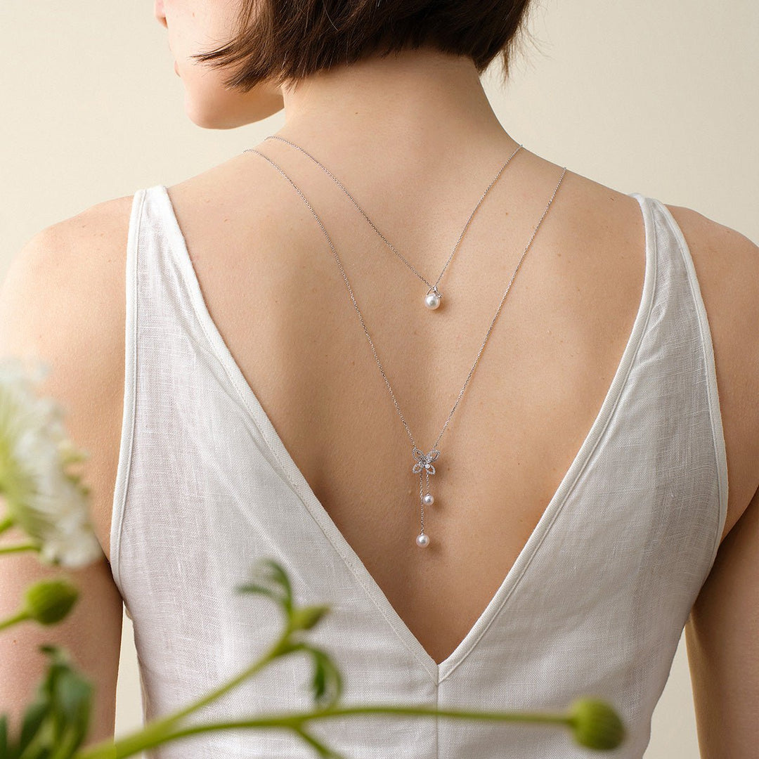 18K Gold Diamond Layer Butterfly Double Sliding Necklace - HELAS Jewelry
