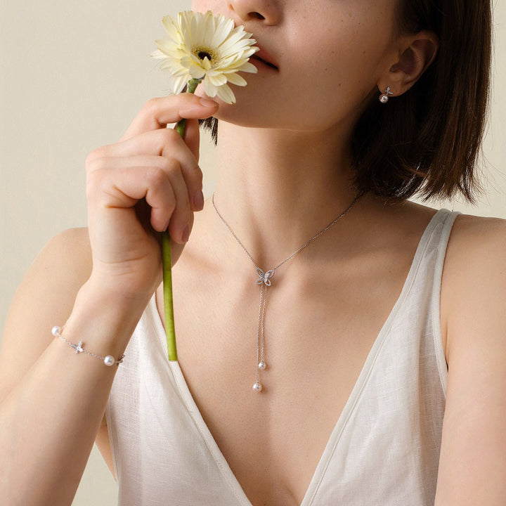18K Gold Diamond Layer Butterfly Double Sliding Necklace - HELAS Jewelry