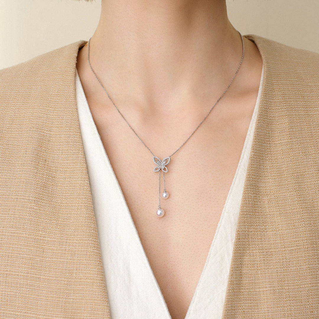 18K Gold Diamond Layer Butterfly Double Sliding Necklace - HELAS Jewelry
