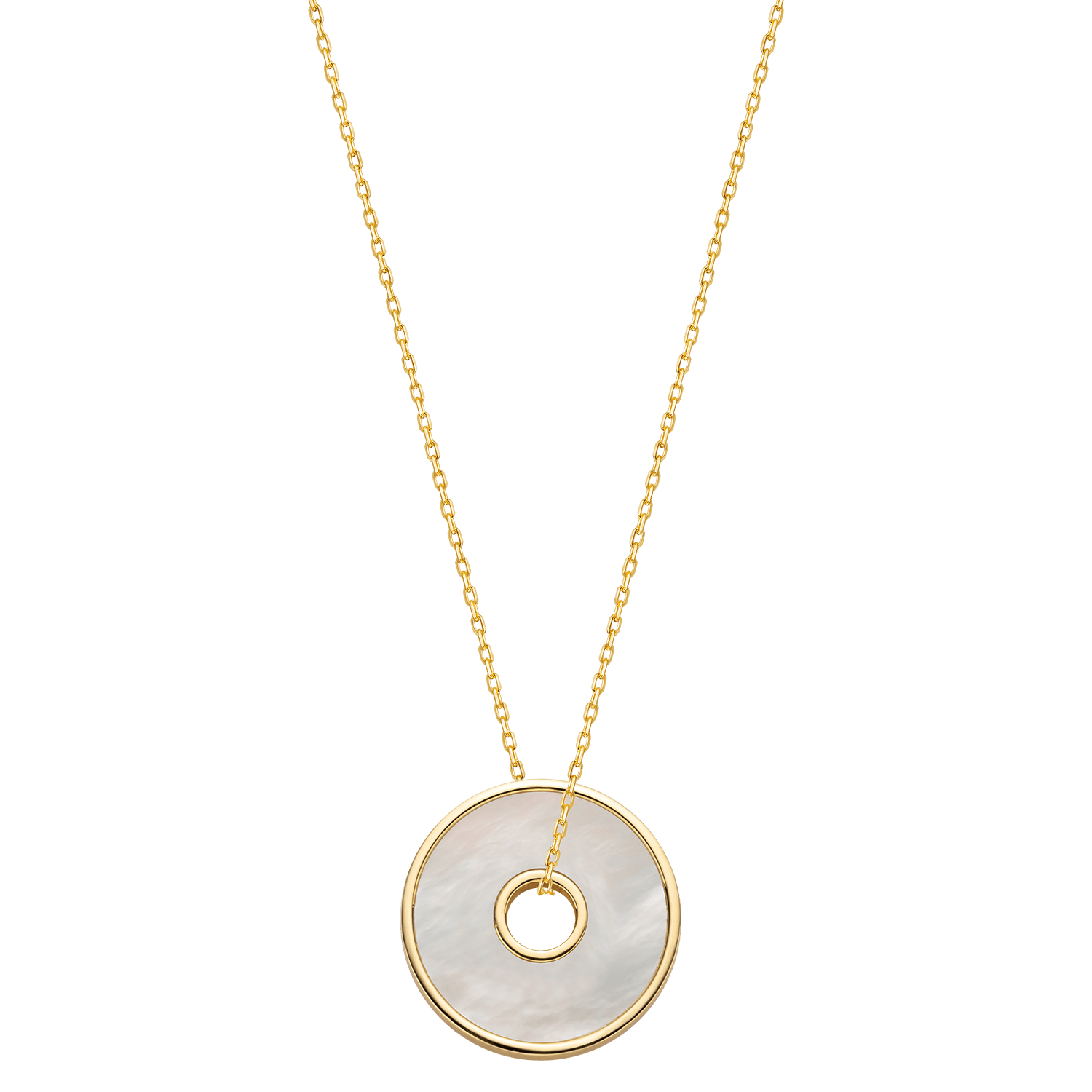 18K Solid Gold Mother of Pearl Round Hole Coin Necklace HELAS
