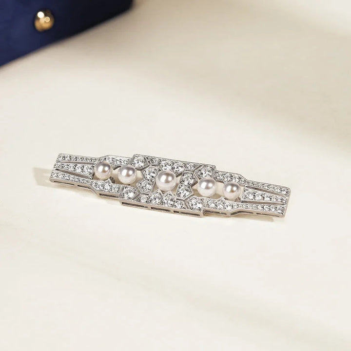 1920s' COLLECTION Akoya Pearl 18K White Gold Diamond Chrysler Brooch 1920s' COLLECTION Akoya Pearl 18K White Gold Diamond Chrysler Brooch 1920s' COLLECTION
