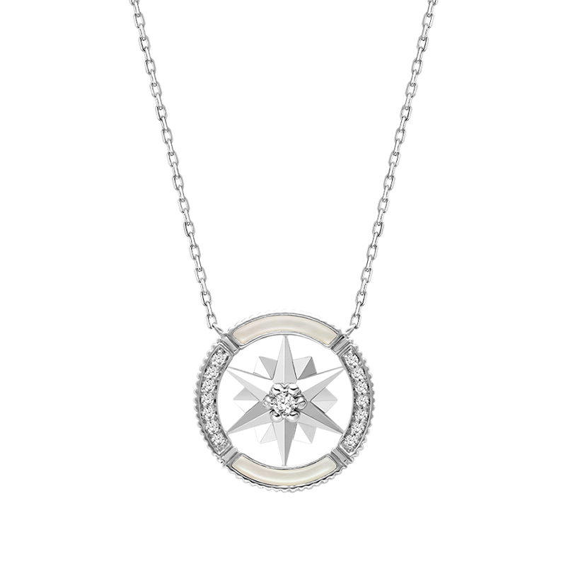 Mother-of-Pearl 18K White Gold Diamond Hexagonal Star Necklace