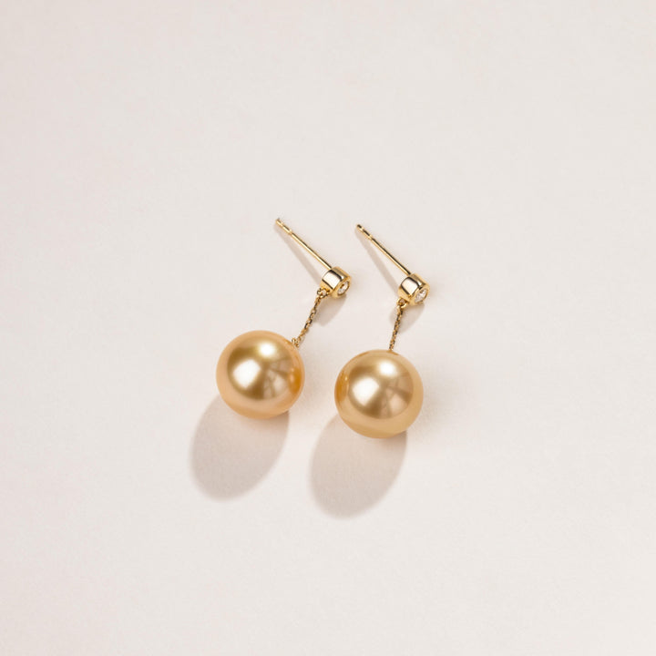 South Sea Golden Pearl 18K Gold Diamonds Drop Earrings