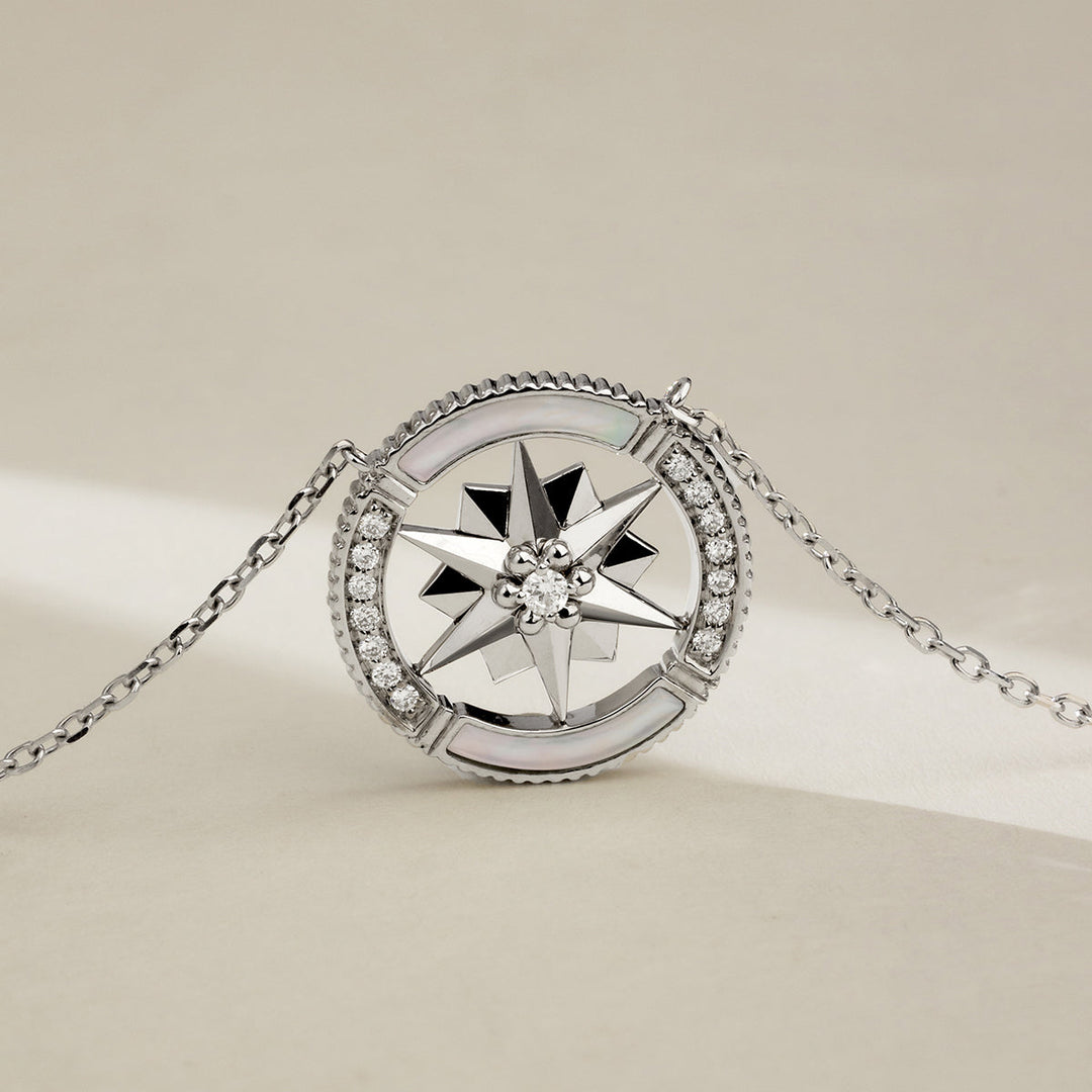 Mother-of-Pearl 18K White Gold Diamond Hexagonal Star Necklace