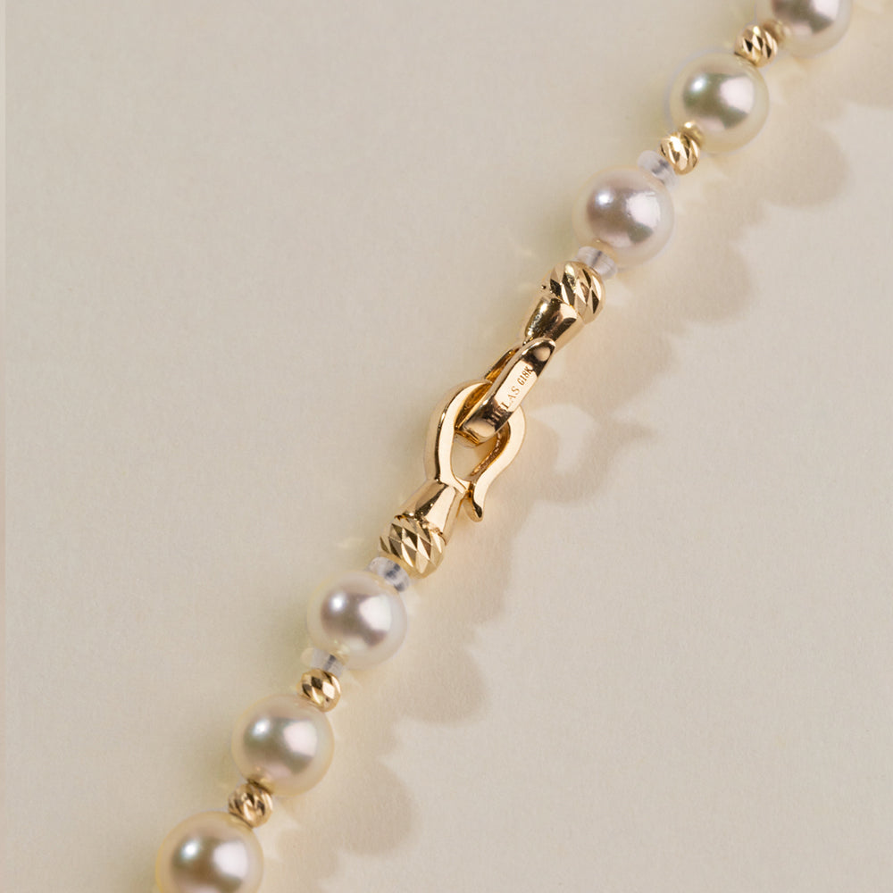 Baroque & Akoya Pearl 18K Gold Cream Tone Bamboo Knot Necklace