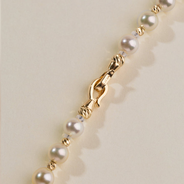 Baroque & Akoya Pearl 18K Gold Cream Tone Bamboo Knot Necklace