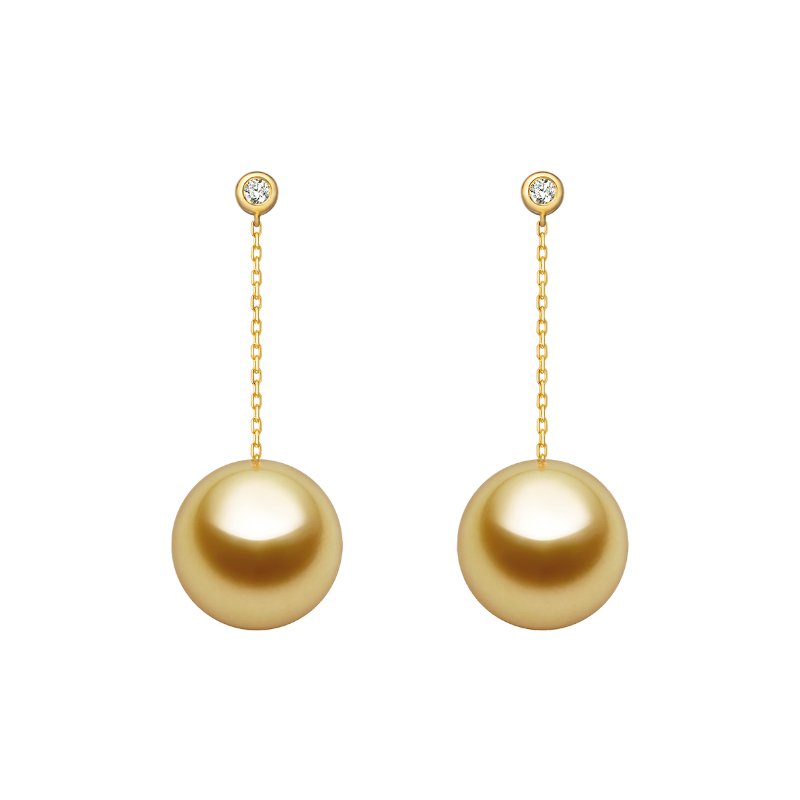 South Sea Golden Pearl 18K Gold Diamonds Drop Earrings
