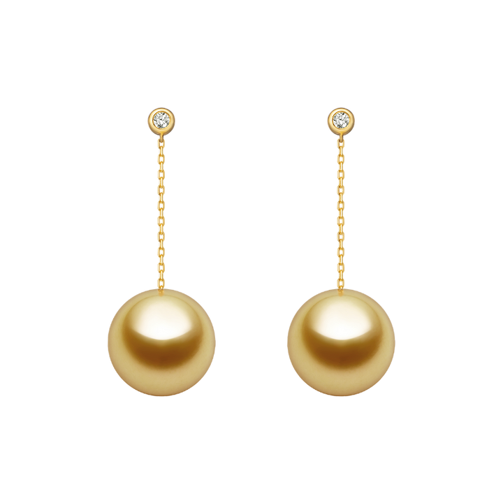 South Sea Golden Pearl 18K Gold Diamonds Drop Earrings