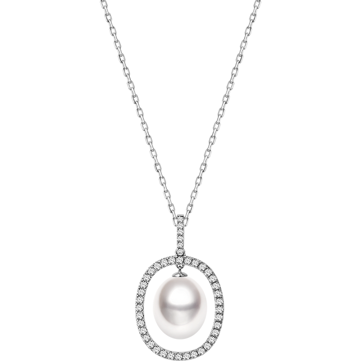 Teardrop South Sea Pearl 18K Diamond Circle Pendant Necklace