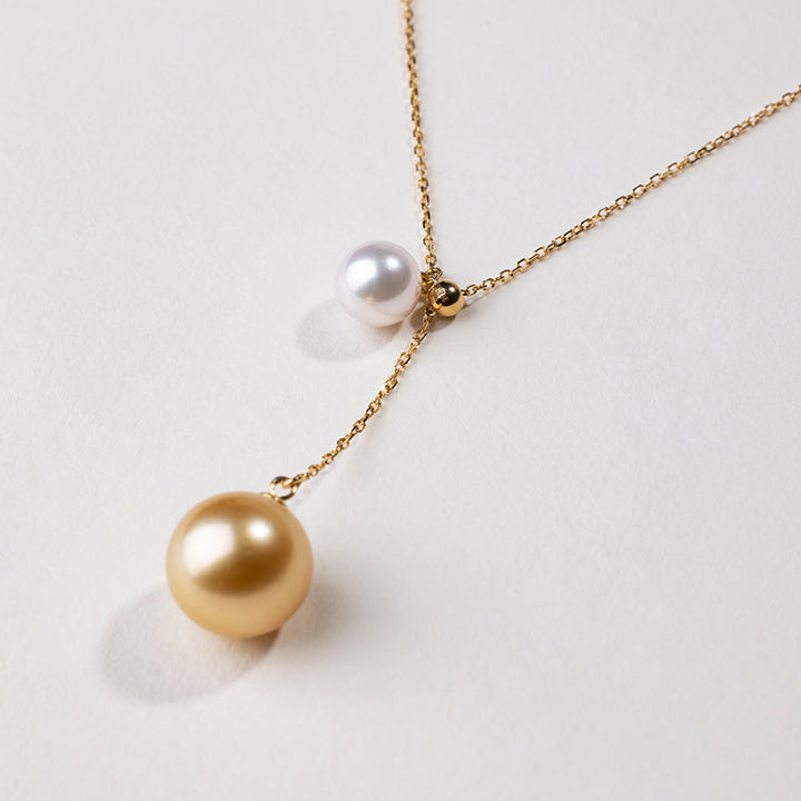 Golden South Sea Pearl & Akoya 18K Dual Pearl Adjustable Necklace