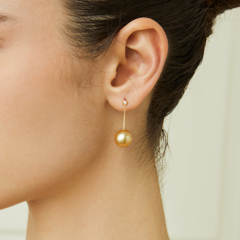 South Sea Golden Pearl 18K Gold Diamonds Drop Earrings