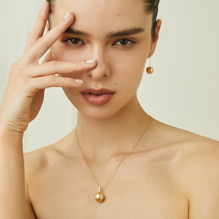 South Sea Golden Pearl 18K Gold Diamonds Drop Earrings