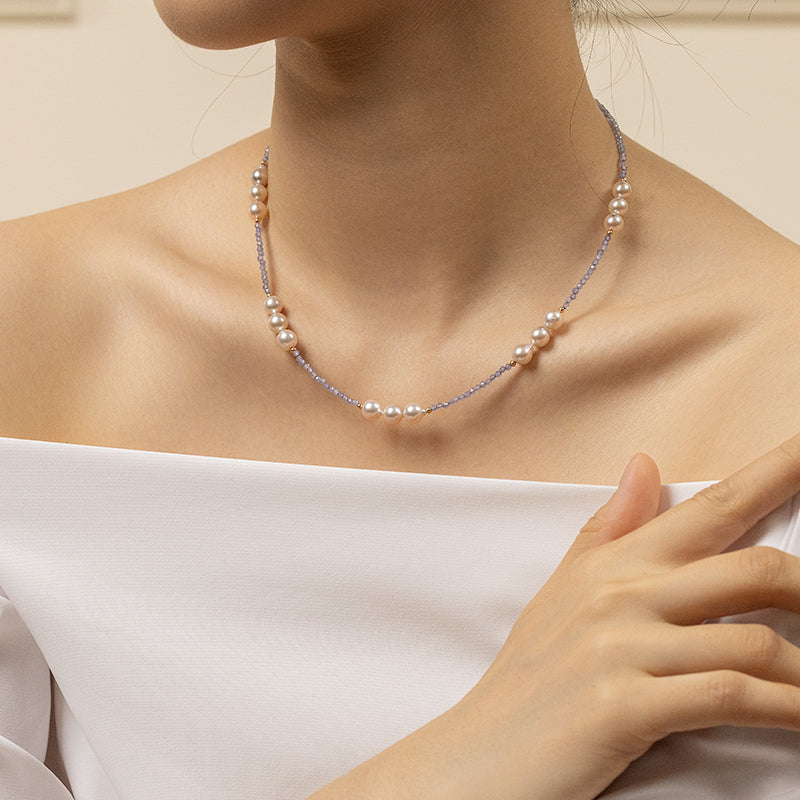 Baroque Pearl 18K Gold Tanzanite Statement Necklace