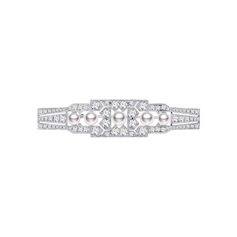 Akoya Pearl Brooch 18K White Gold Diamond Chrysler Pin