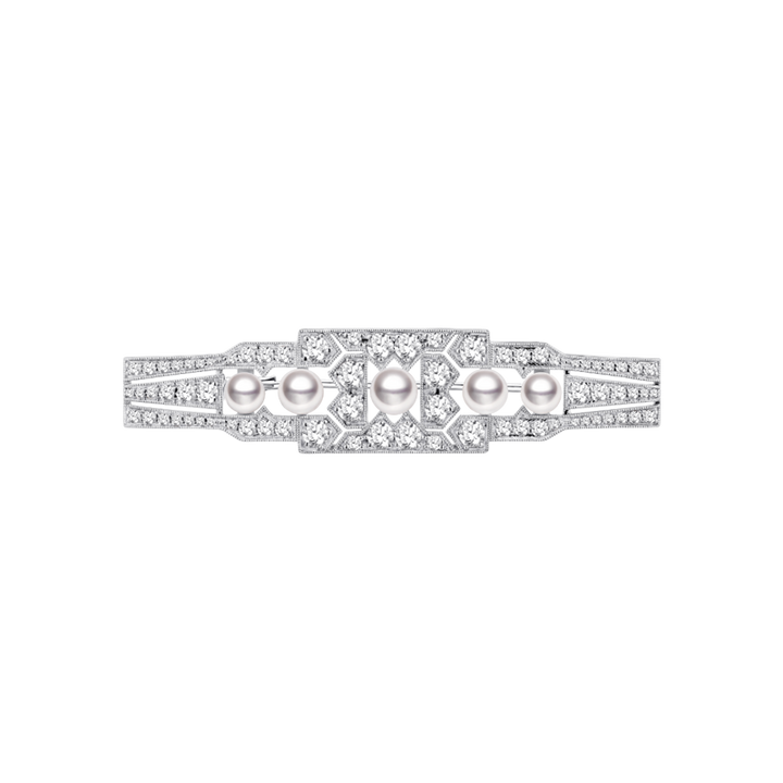 Akoya Pearl Brooch 18K White Gold Diamond Chrysler Pin