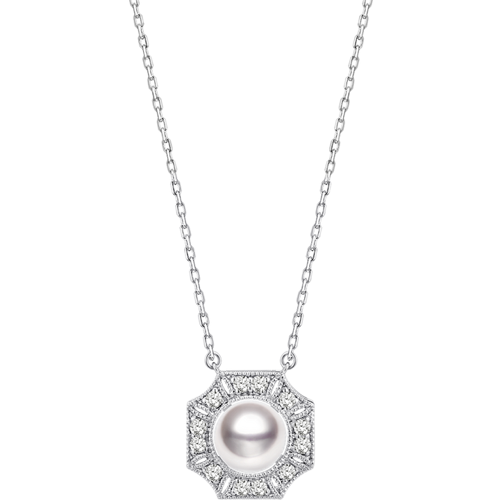 Akoya Pearl Necklace 18K White Gold Diamond Necklace