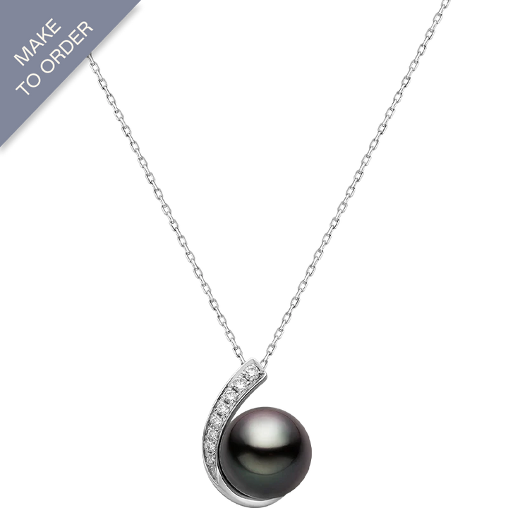 Tahitian Pearl 18K Gold Moon Pendant Necklace