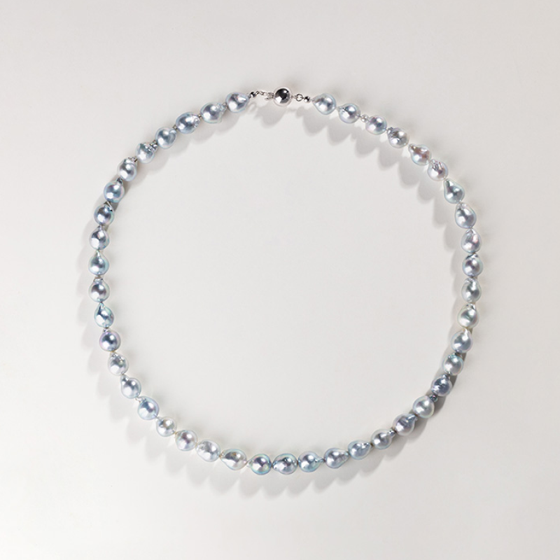Silver Blue Baroque Akoya Pearl Classic Strand Necklace