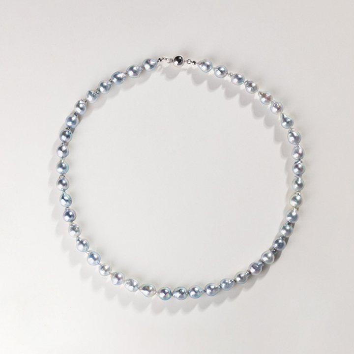 Silver Blue Baroque Akoya Pearl Classic Strand Necklace