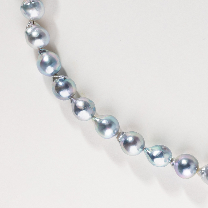 Silver Blue Baroque Akoya Pearl Classic Strand Necklace