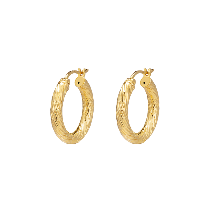 18K Solid Gold Knot Textured Hoop Earrings