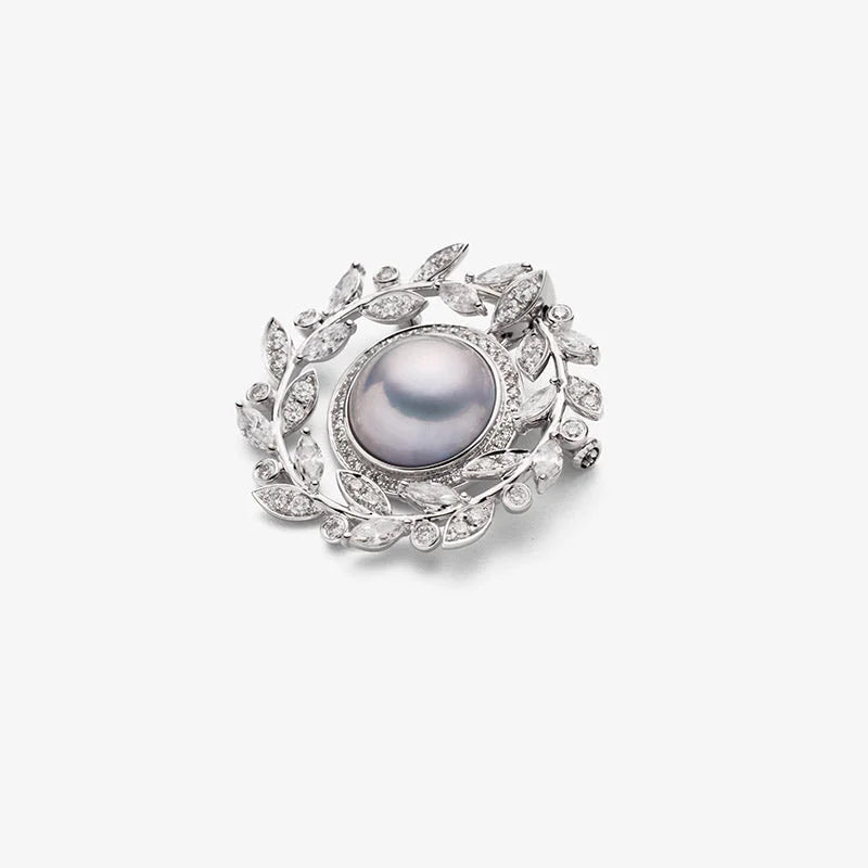 LOVE GROWS COLLECTION Silver Blue Mabe Pearl Diamond Hair Accessories Brooch LOVE GROWS COLLECTION Silver Blue Mabe Pearl Diamond Hair Accessories Brooch LOVE GROWS COLLECTION