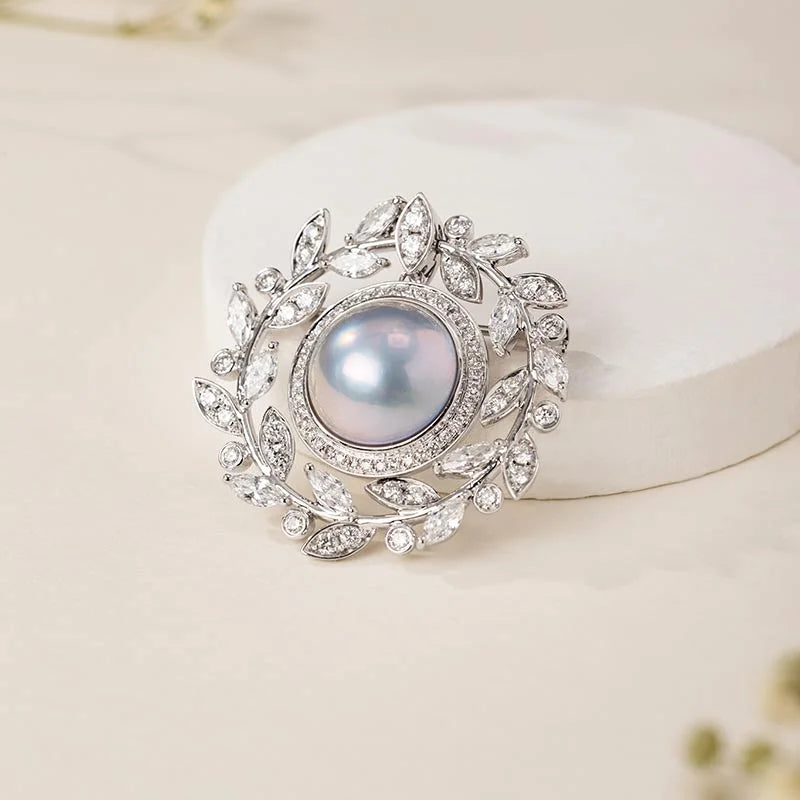 LOVE GROWS COLLECTION Silver Blue Mabe Pearl Diamond Hair Accessories Brooch LOVE GROWS COLLECTION Silver Blue Mabe Pearl Diamond Hair Accessories Brooch LOVE GROWS COLLECTION