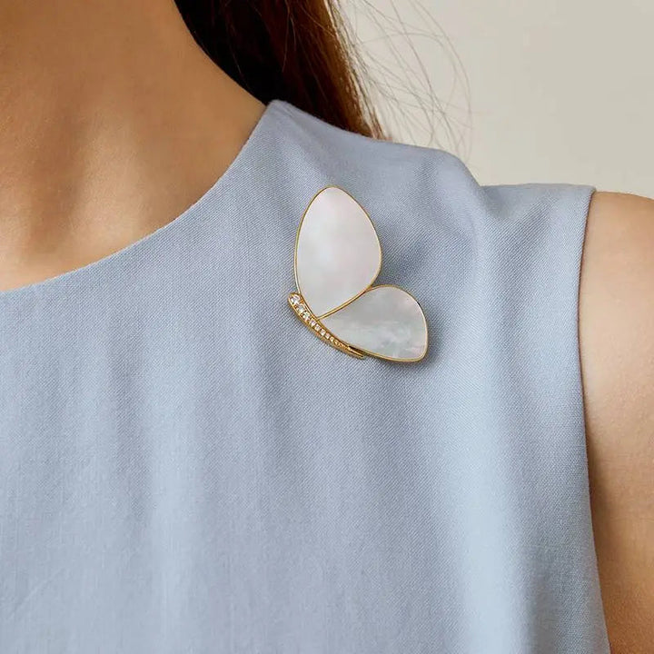 MONET GARDEN COLLECTION Mother Of Pearl 18K Gold Diamonds Brooch - HELAS Jewelry