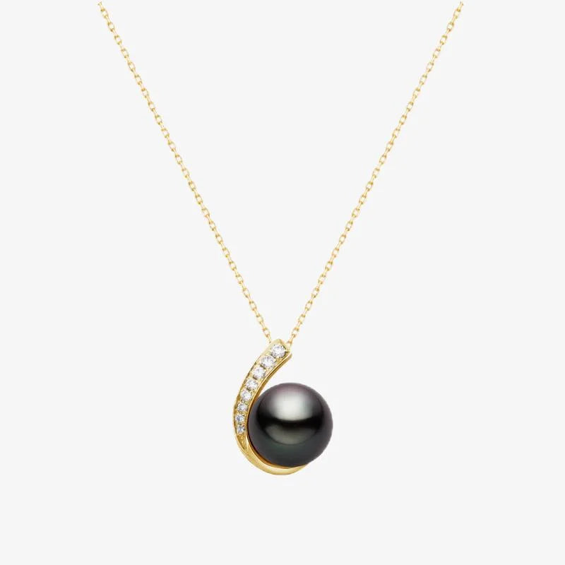MYSTERY COLLECTION Tahitian Pearl 18K Gold Moon Pendant Necklace - HELAS Jewelry