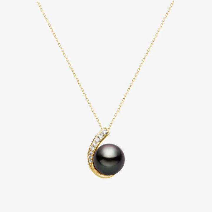 MYSTERY COLLECTION Tahitian Pearl 18K Gold Moon Pendant Necklace - HELAS Jewelry