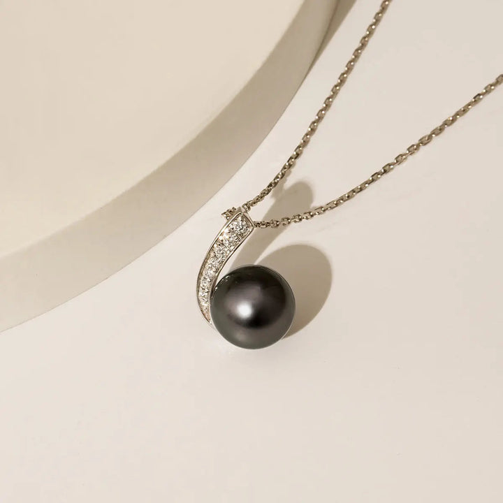 MYSTERY COLLECTION Tahitian Pearl 18K Gold Moon Pendant Necklace - HELAS Jewelry