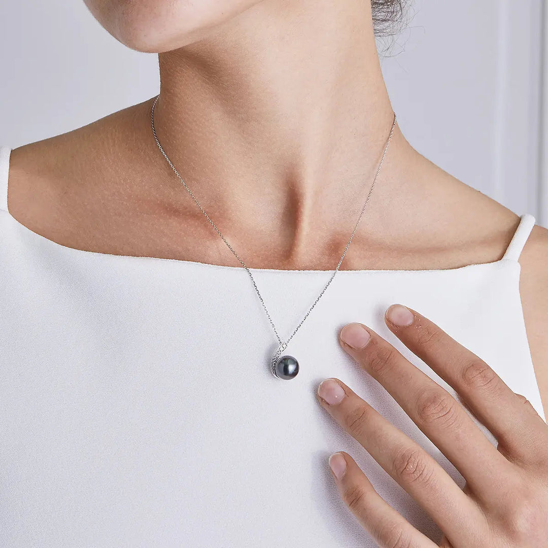 MYSTERY COLLECTION Tahitian Pearl 18K Gold Moon Pendant Necklace - HELAS Jewelry