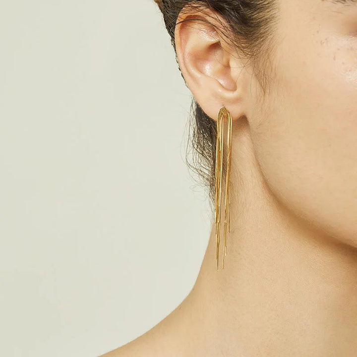 NAPLES COLLECTION 18K Gold Herringbone Chain Pure Metal Eardrop Earring NAPLES COLLECTION 18K Gold Herringbone Chain Pure Metal Eardrop Earring NAPLES COLLECTION