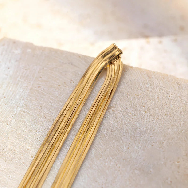 NAPLES COLLECTION 18K Gold Herringbone Chain Pure Metal Eardrop Earring NAPLES COLLECTION 18K Gold Herringbone Chain Pure Metal Eardrop Earring NAPLES COLLECTION