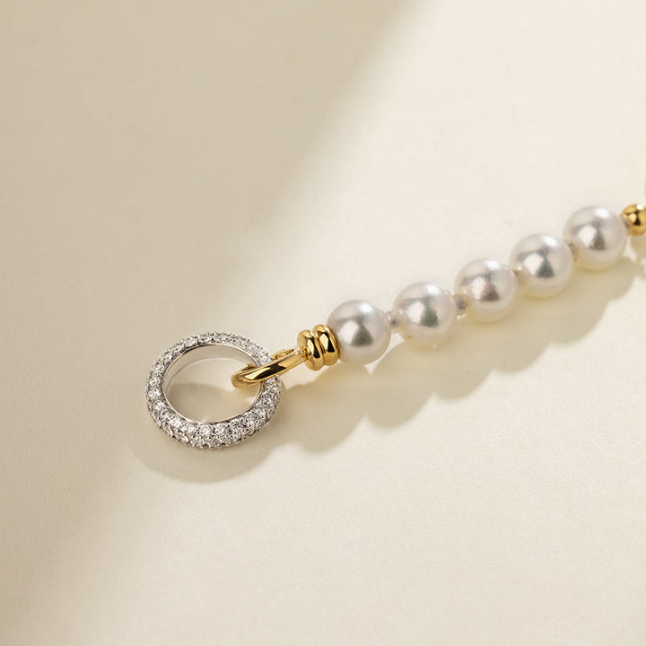 Akoya Saltwater Pearl 18K Gold Diamond Infinity Loop Long Sweater Chain Necklace