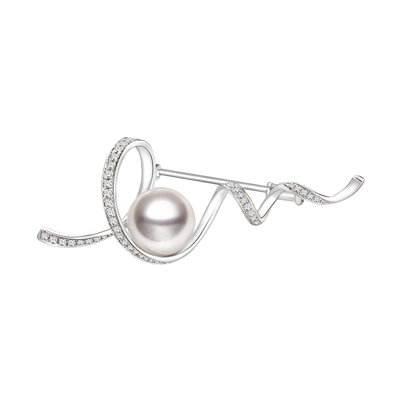 Akoya Pearl 18K White Gold Diamond Brooch