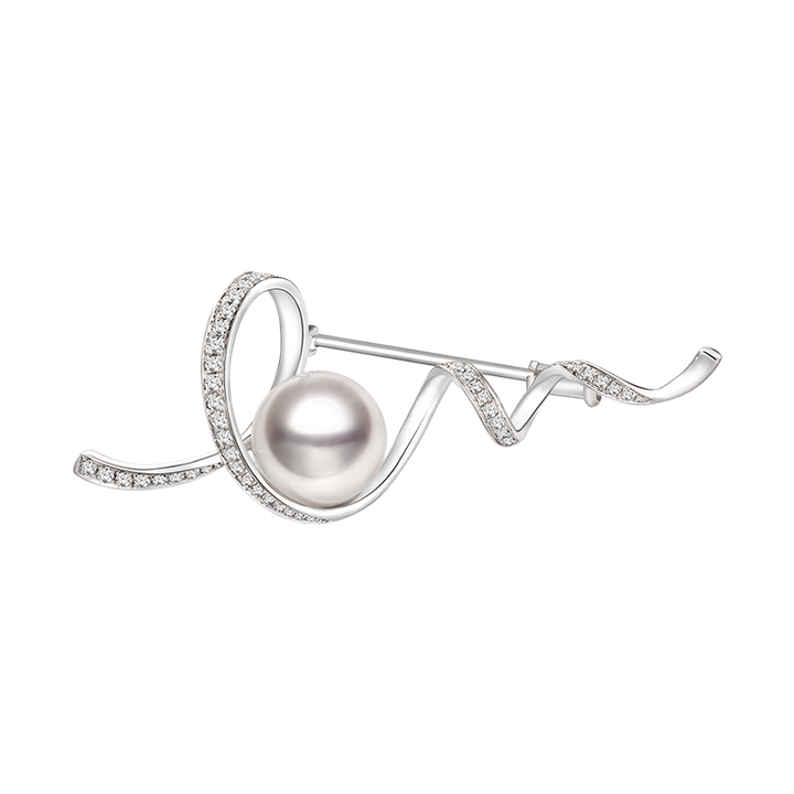 Akoya Pearl 18K White Gold Diamond Brooch