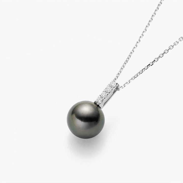 Tahitian Pearl 18K White Gold Four Diamonds Necklace