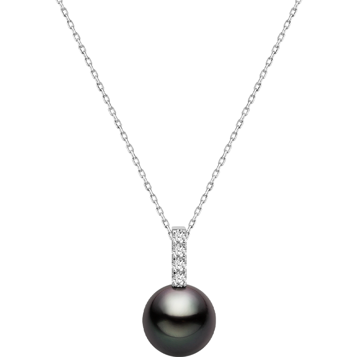 Tahitian Pearl 18K White Gold Four Diamonds Necklace