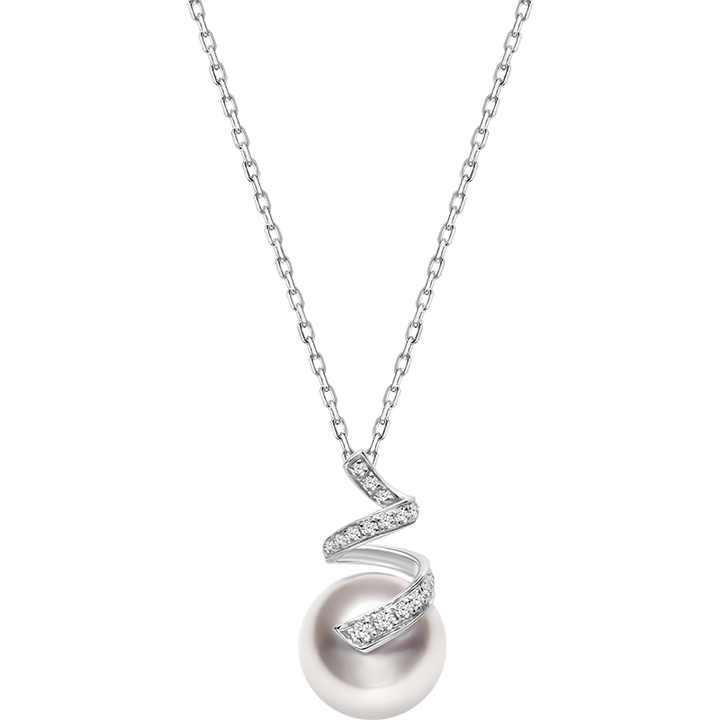 Akoya Pearl 18K White Gold Multi-Curve Wave Diamonds Necklace