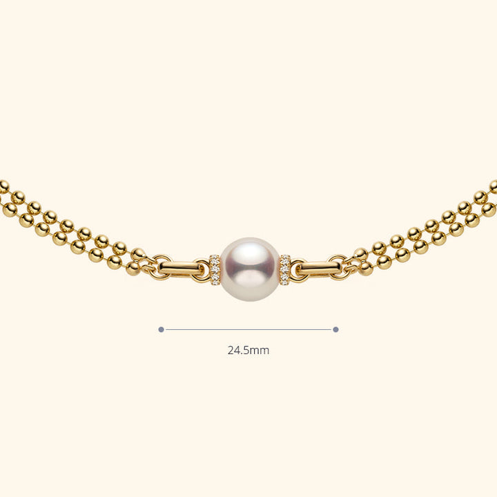 Akoya Saltwater Pearl 18K Gold Diamond Double-Layer Luster Chain Necklace