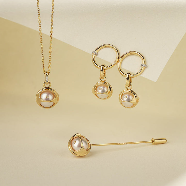 Akoya Saltwater Pearl 18K Gold Diamond Pearl-encased Necklace