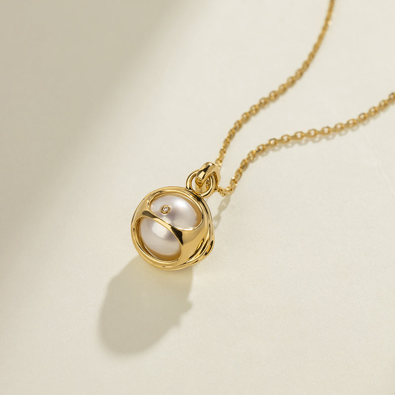 Akoya Saltwater Pearl 18K Gold Diamond Pearl-encased Necklace