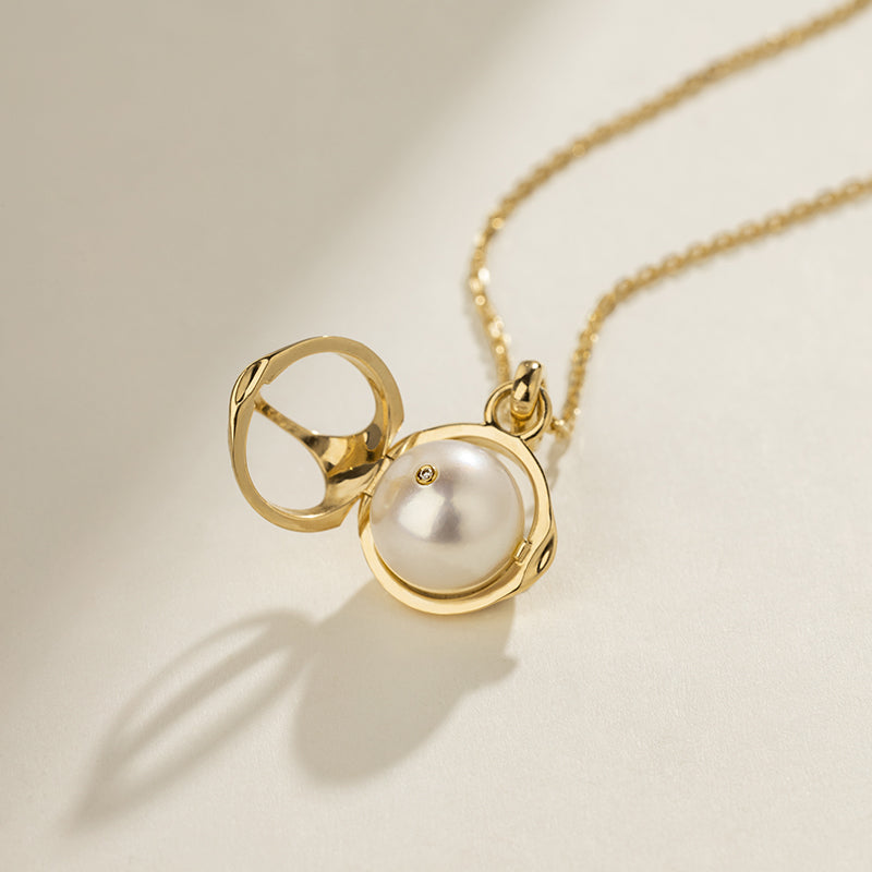 Akoya Saltwater Pearl 18K Gold Diamond Pearl-encased Necklace