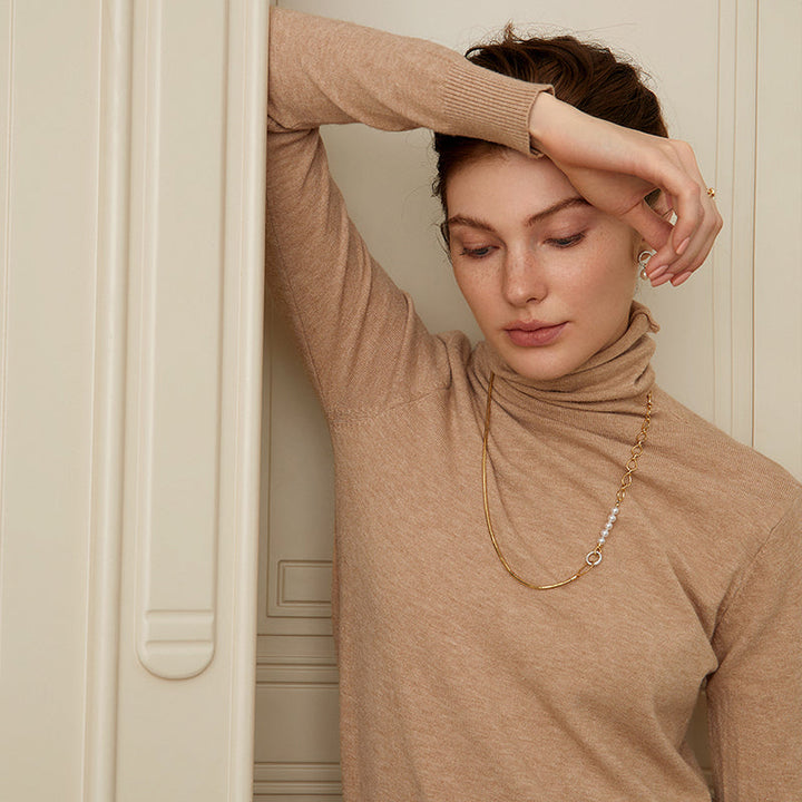 Akoya Saltwater Pearl 18K Gold Diamond Infinity Loop Long Sweater Chain Necklace