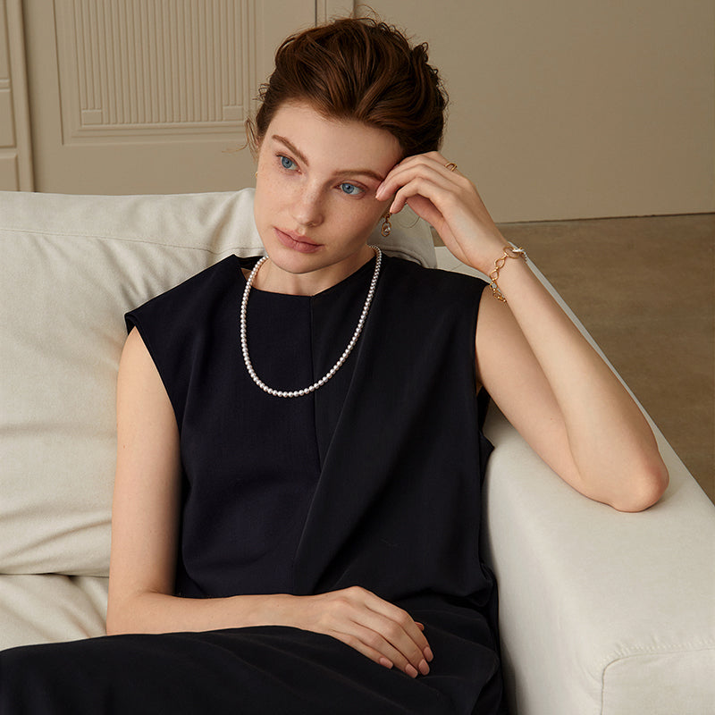 Akoya Saltwater Pearl 18K Gold Diamond Infinity Loop Long Sweater Chain Necklace