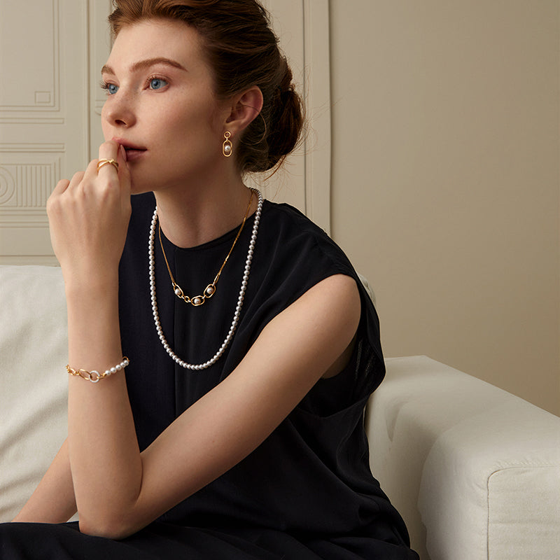 Akoya Saltwater Pearl 18K Gold Diamond Infinity Loop Long Sweater Chain Necklace