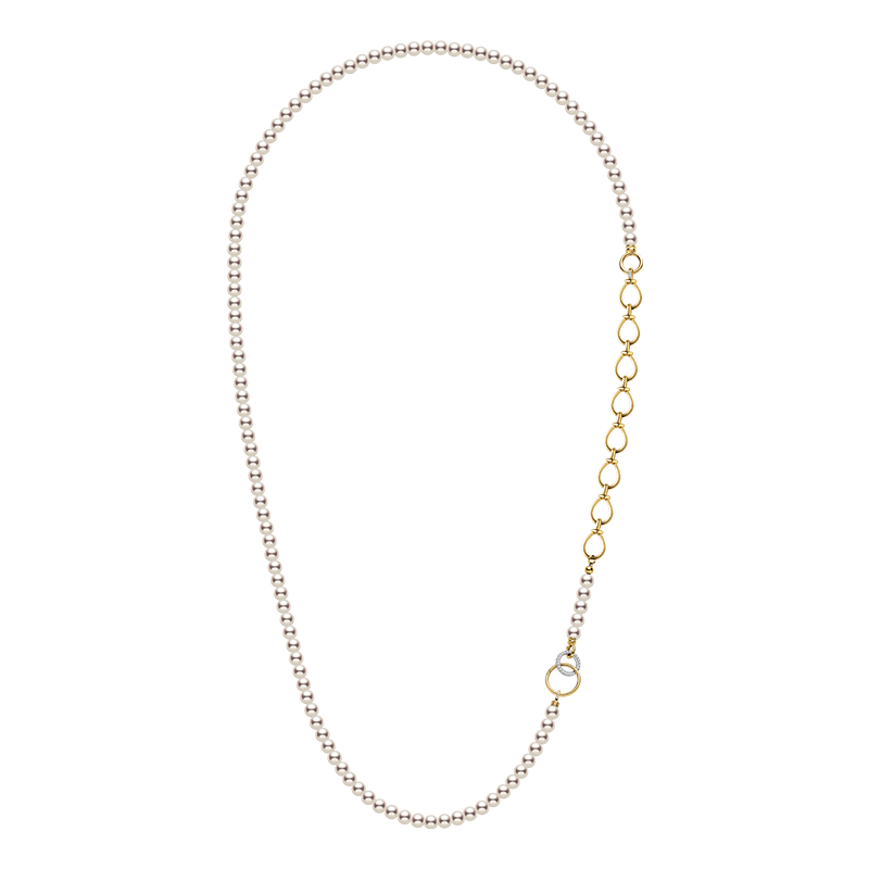 Akoya Saltwater Pearl 18K Gold Diamond Infinity Loop Long Sweater Chain Necklace