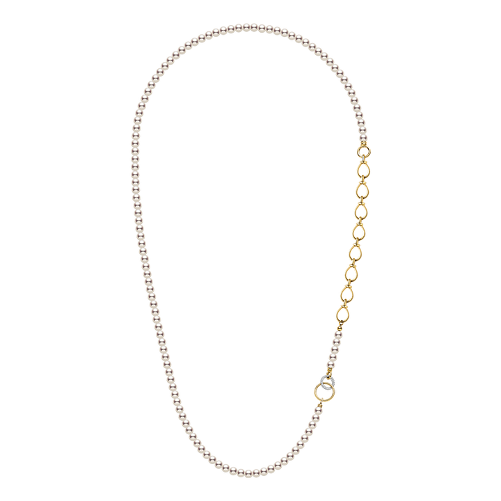 Akoya Saltwater Pearl 18K Gold Diamond Infinity Loop Long Sweater Chain Necklace