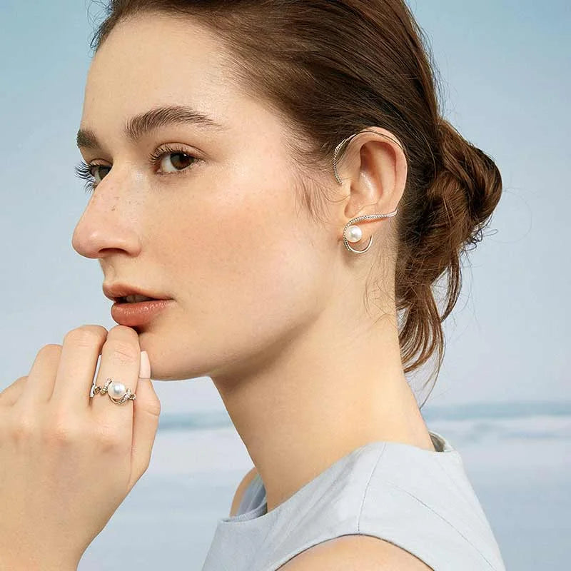 WAVES COLLECTION Akoya Pearl 18K White Gold Diamond Earhooks WAVES COLLECTION Akoya Pearl 18K White Gold Diamond Earhooks THE WAVES COLLECTION